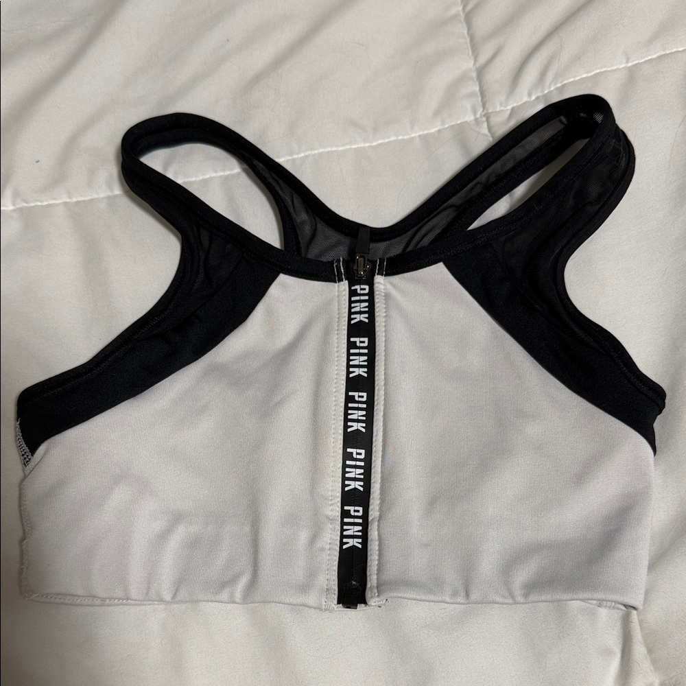 PINK Victoria's Secret Black and White Zip Sports Bra